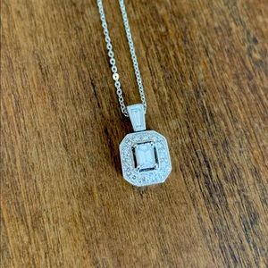 Simon G platinum and emerald cut diamond pendant style #MP1156